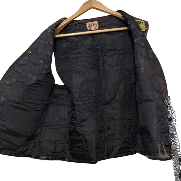 Vtg Harley Davidson Leather Biker Chain Vest Patch Pins Motorcycle - Picture 4 of 6